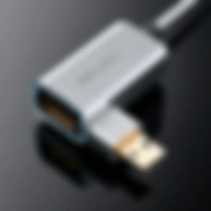 Detailed view of a USB-C plug showcasing its design and structure