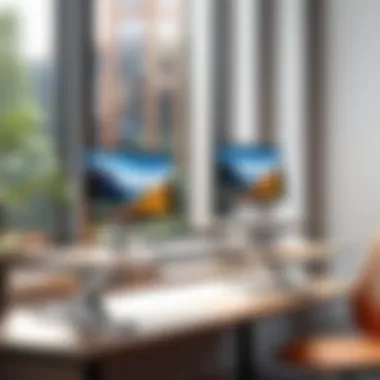 Ergonomic Design of Window Standing Desks A stylish window standing desk setup with natural light
